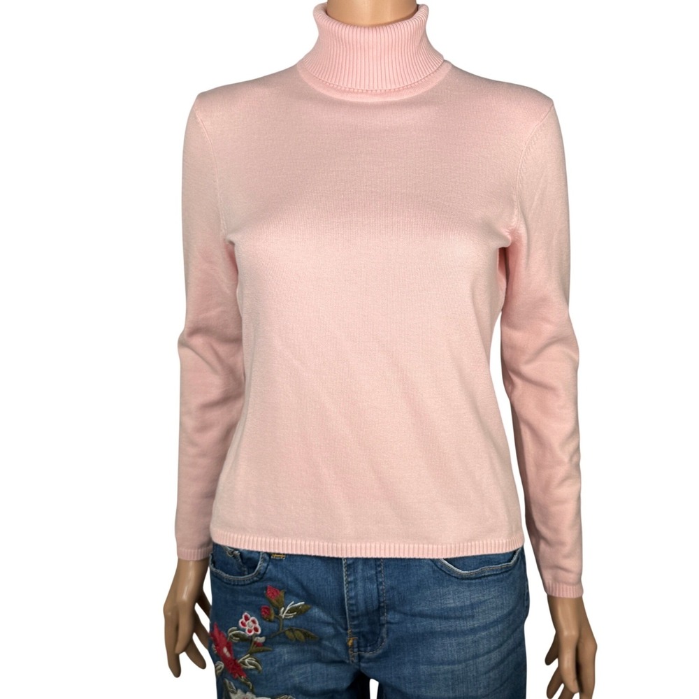 Talbots Petites Pink Turtleneck Sweater Womens Petite P Cotton Blend Knit Top